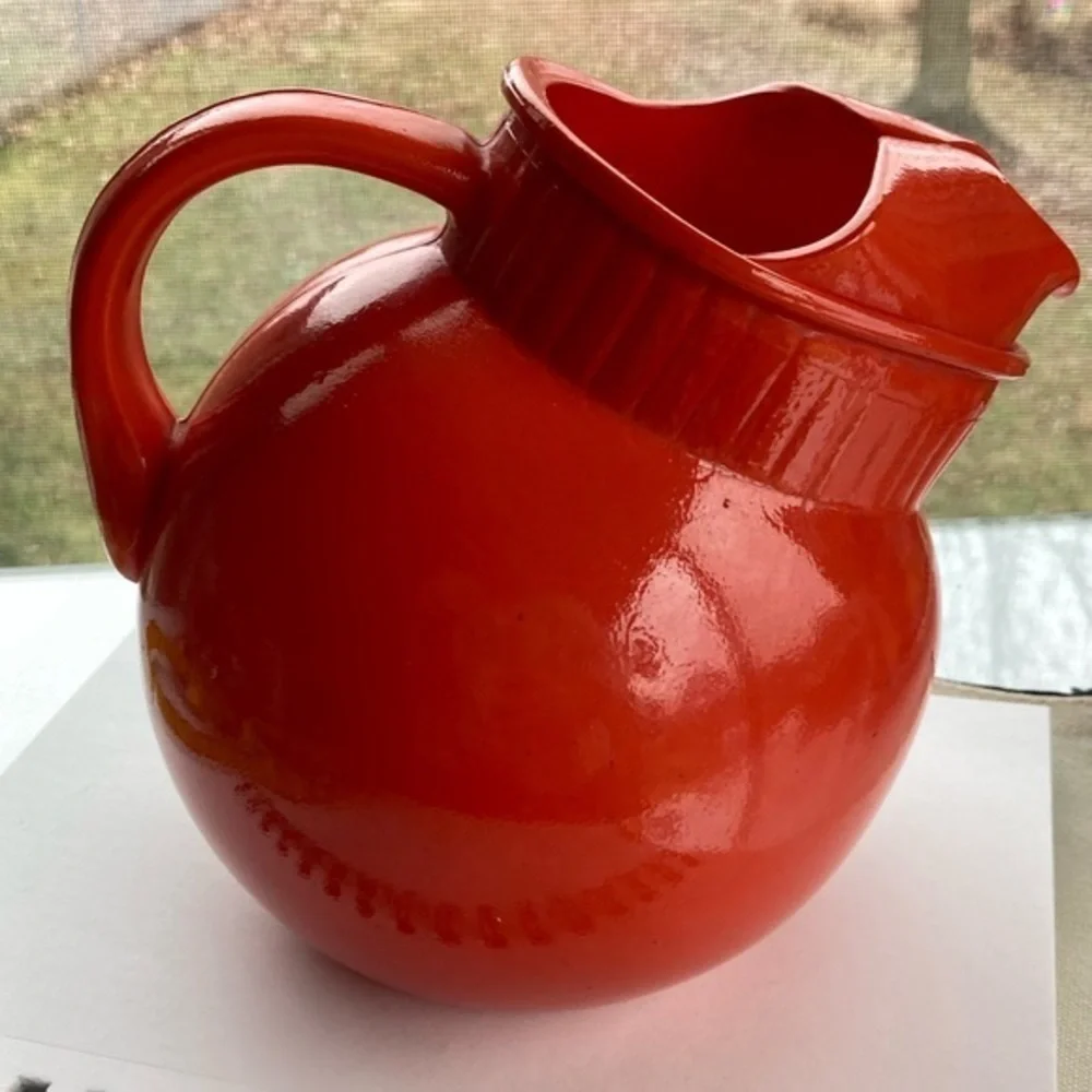 Cool Orange Glass Pitcher Vase Planter Storage MCM CottageCore - Picture 7 of 13